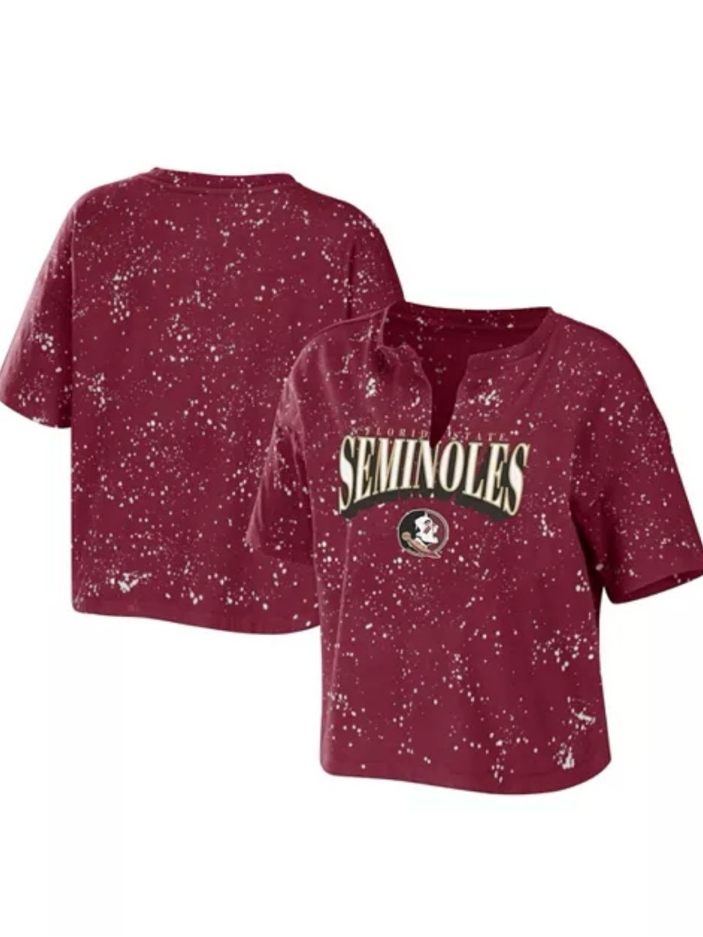 WEAR by Erin Andrews Florida State Seminoles FSU Garnet Splatter Crop T-Shirt XL